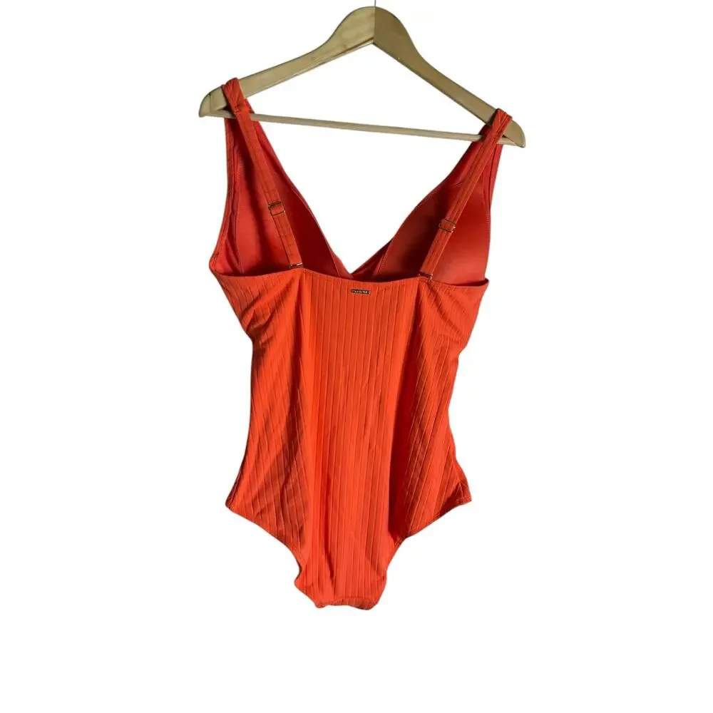 Sea Level Tangerine Orange Vesper Cross Front V-Neck One Piece Swimsuit Size 14